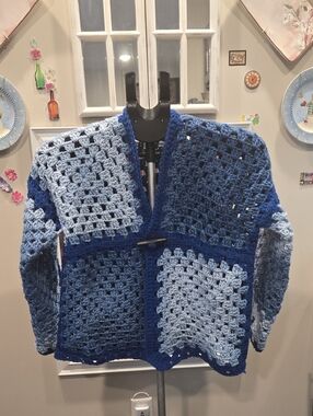 Handmade Blue Crochet Cardigan Sweater
